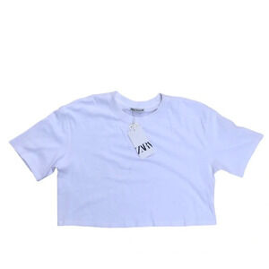 Zara Crew Neck Short Sleeve Cropped Top Tee Light Violet Medium NWT